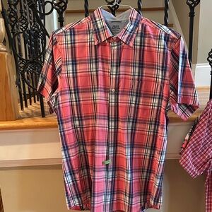 Izod Men's Pink and Navy Plaid Button Down Shirt